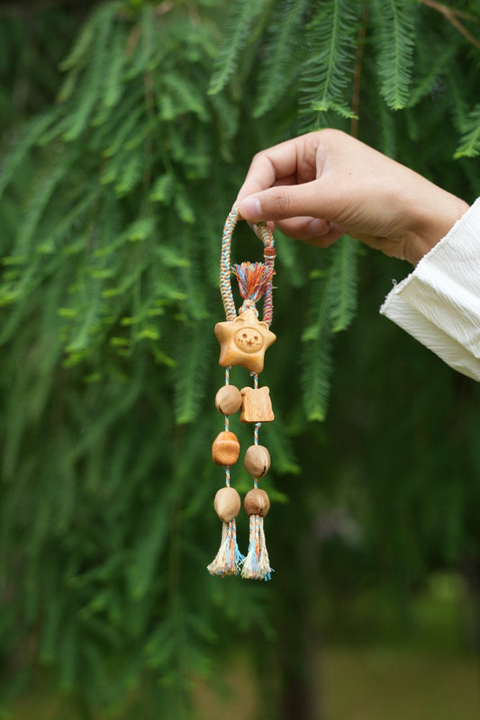 "The Happy Star" - Carved Wood Smiling Star & Toast Bag Charm